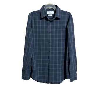 Mizzen + Main Mens Leeward Trim Fit Dress Shirt L Blue Plaid Stretch Performance